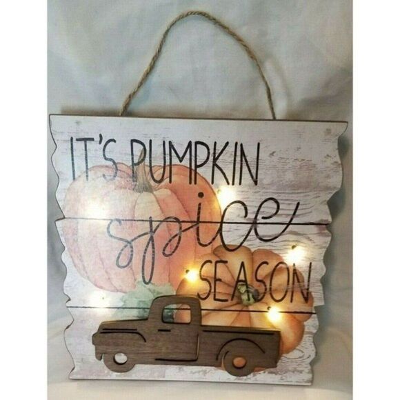 Fall Thanksgiving Pumpkin Spice Season Truck Hanging Sign w/LED Lights - Picture 9 of 11